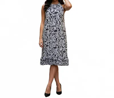 Msk Rose Midi Dress In Black White In Blue