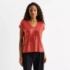 Msk Sequin Womens V Neck Short Sleeve Sequin Blouse In Red