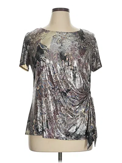 Pre-owned Msk Short Sleeve Top Silver Metallic Pattern Keyhole Neckline Tops