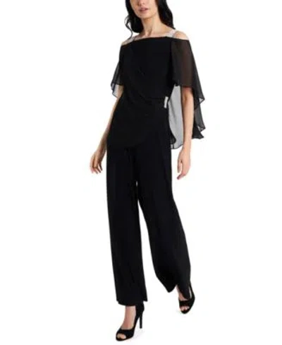 Msk Side Draped Cold Shoulder Jumpsuit In Black