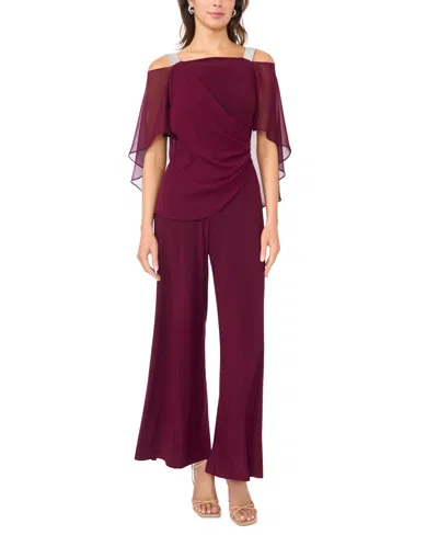 Msk Side-draped Cold-shoulder Jumpsuit In Brown
