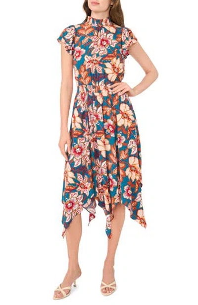 Msk Smocked Waist Handkerchief Hem Midi Dress In Multi