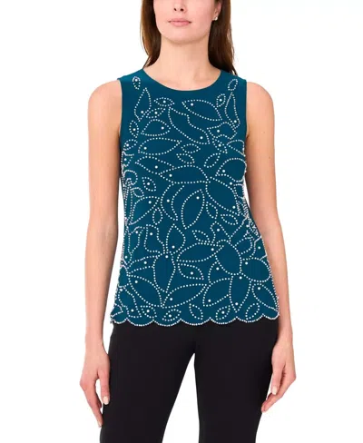 Msk Tank Top Women's Neo Emerald Stretch Round Neck Scalloped Hem Pall91 In Blue