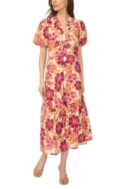 Msk Tiered Maxi Shirtdress In Red Violet