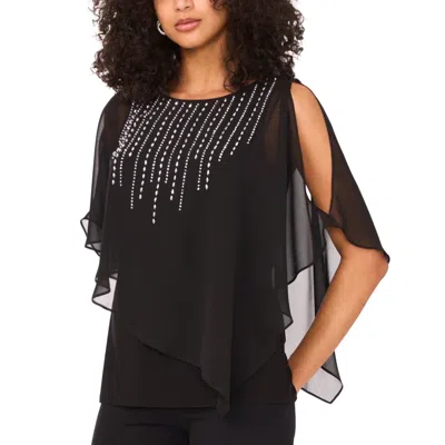 Msk Top Women's Black Sheer Beaded Detail 3/4 Split Sleeve Blouse Pall207