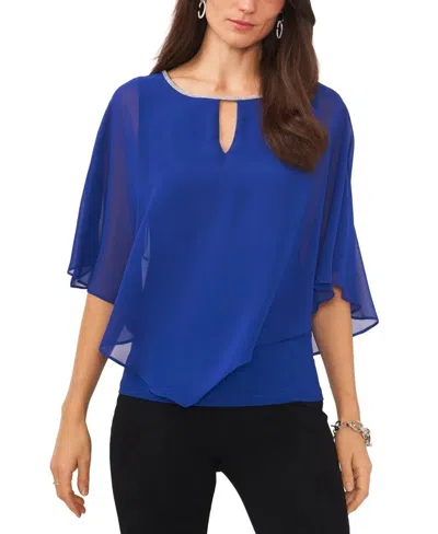 Msk Top Women's Blue Embellished Keyhole Flutter Sleeve Blouse Pall104