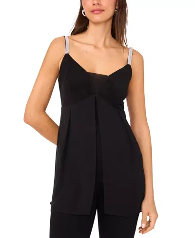 Msk Tunic Top Women's Black Rhinestone Strap V-neck Overlay Blouse Pall300