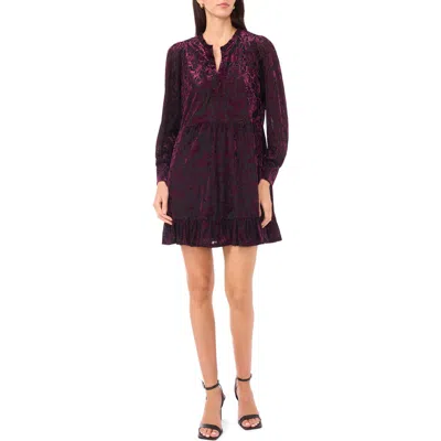 Msk Velvet Floral Long Sleeve Babydoll Dress In Purple/ Blk