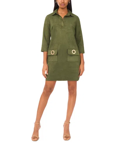 Msk Women's 3/4 Sleeve Grommet Pocket Dress In Green