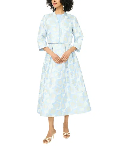 Msk Women's 3/4-length-sleeve Boat Neck Printed Jacket Dress In Blue