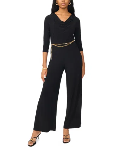 Msk Women's 3/4-sleeve Cowl Neck Jumpsuit With Belt In Black