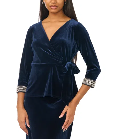 Msk Women's 3/4-sleeve V-neck Faux Wrap Top In Navy