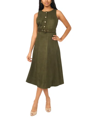 Msk Women's A-line V-neck Midi Dress In Green