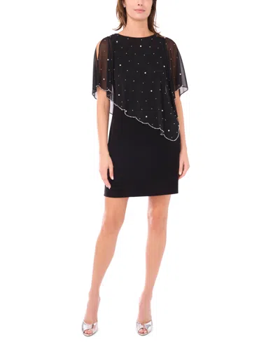 Msk Women's Beaded Overlay Crewneck Dress In Black