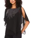 Msk Women's Beaded Overlay Split-sleeve Top
