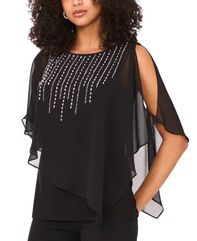 Msk Women's Beaded Overlay Split-sleeve Top