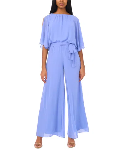 Msk Women's Belted Blouson Boat Neck Jumpsuit In Blue
