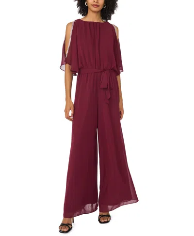 Msk Women's Belted Blouson Boat Neck Jumpsuit In Zinfandel