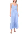 Msk Petite Printed V-neck Sleeveless Belted Maxi Dress In Blue
