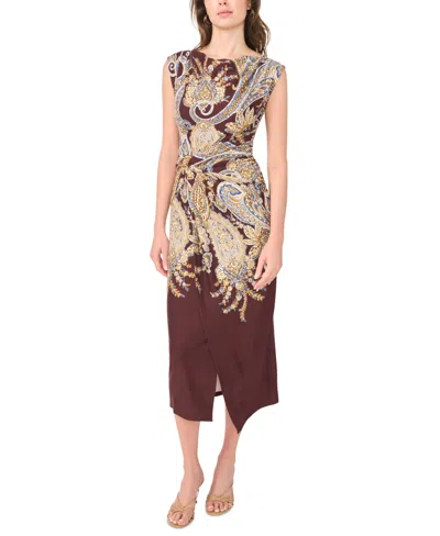 Msk Women's Boat Neck Paisley Sleeveless Wrap Dress In Multi