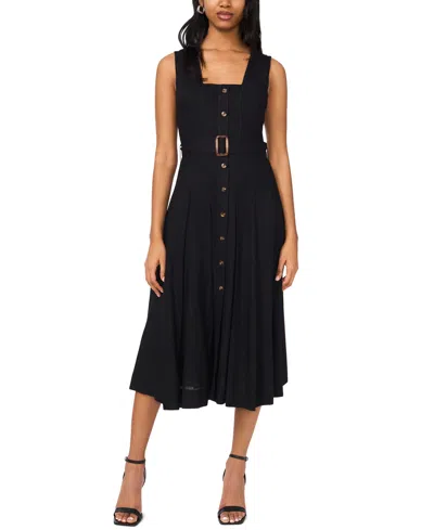 Msk Women's Button Front Square Neck Dress In Black