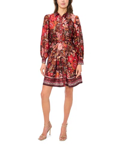 Msk Women's Button Up Tie-front Long-sleeve Dress In Multi