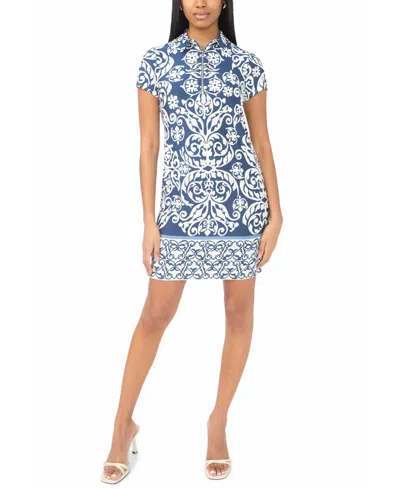 Msk Women's Cap-sleeve O-zip Swing Dress In Blue