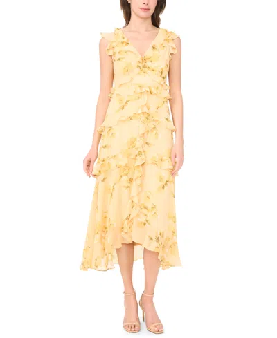 Msk Women's Cascading Ruffle V-neck Dress In Gold