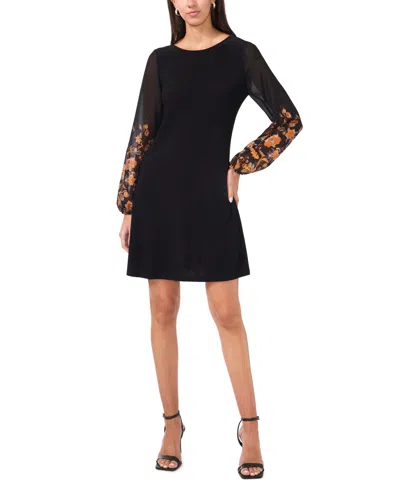 Msk Women's Chiffon-sleeve Jersey Shift Dress In Black