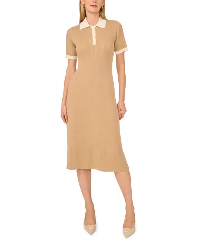 Msk Women's Collared Ribbed-knit Midi Sweater Dress In Yellow