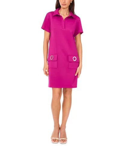 Msk Women's Collared Scuba Short-sleeve Shift Dress In Pink