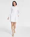 Msk Women's Cotton Darted Fit & Flare Shirtdress In Bright White