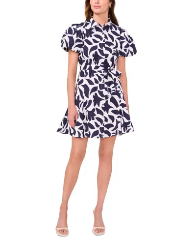Msk Women's Cotton Printed Puff-sleeve Shirtdress In Classic Na