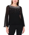 Msk Women's Crystal-embellished Flutter-sleeve Top In Black