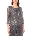 Msk Women's Drape Neck Sequin Blouse In Gray