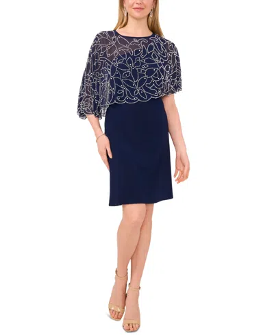 Msk Women's Embellished-caplet Jersey Shift Dress In Navy