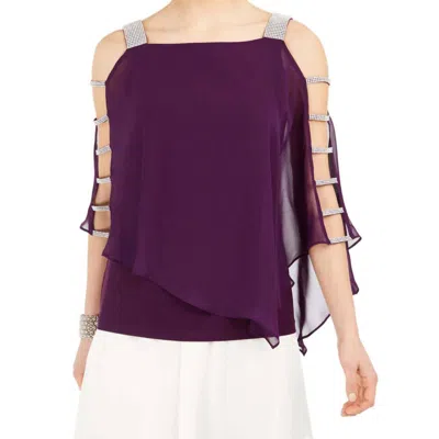 Msk Women's Embellished Cold Shoulder Top In Plum Purple/silver