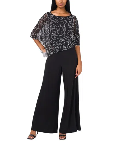 Msk Women's Embellished Overlay Wide-leg Jumpsuit In Black
