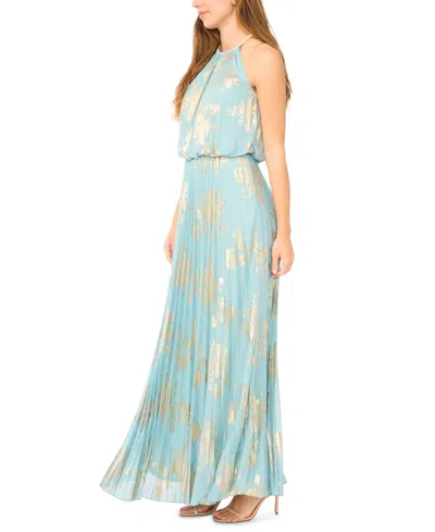 Msk Women's Embellishment Halter-neck Pleated Dress In Blue