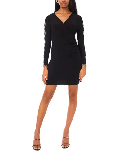 Msk Women's Faraj Sleeve Faux Wrap Dress In Black