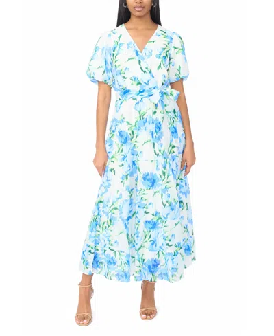 Msk Women's Faux Wrap V-neck Tie-waist Tiered Maxi Dress In Blue