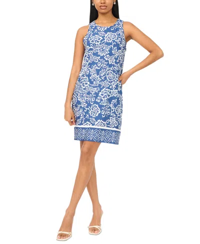 Msk Women's Floral Border-hem Jersey Knit Dress In Blue