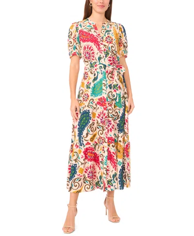 Msk Women's Floral Button-front Maxi Dress With Self-tie Belt In Multi