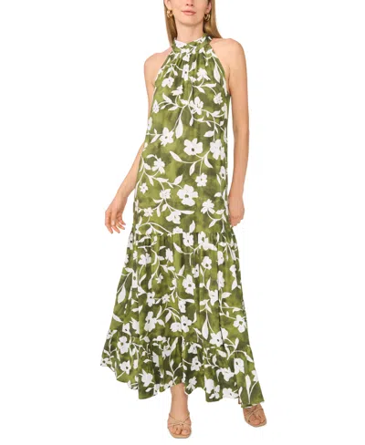 Msk Women's Floral Halter Challis Dress In Green