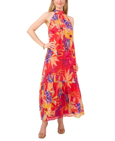 Msk Women's Floral Halter Flounce-hem Maxi Dress