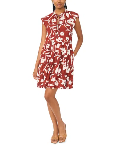 Msk Women's Floral Linen Blend Tiered Dress In Brown