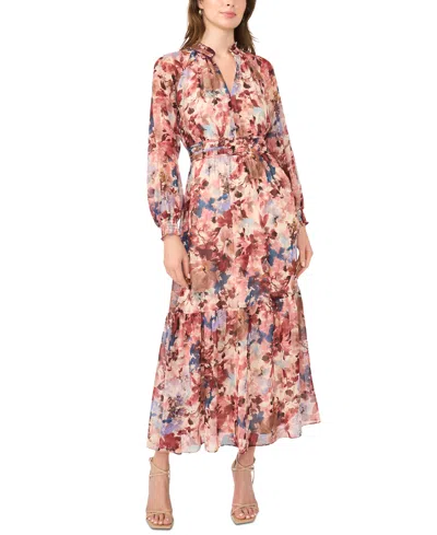 Msk Women's Floral Long-sleeve V-neck Maxi Dress In Sugar Oak