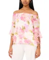 Msk Plus Size Printed Off-the-shoulder Chiffon Blouse In Ivory,pink,olive