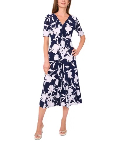 Msk Women's Floral-print Twist-front Midi Dress In Jbs Navy