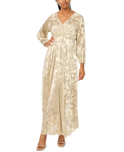 Msk Women's Floral Shimmer Foil Detail V-neck Gown In Gold